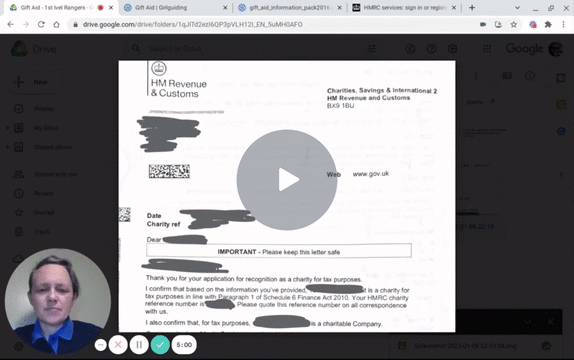 Screen and headshot of thumnail from video "Gift Aid part 2: create your online account with HMRC"