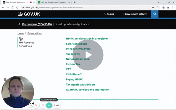 Thumnail showing screenshot and headshot from video "Gift Aid Part 3: activate your account and submit claim"