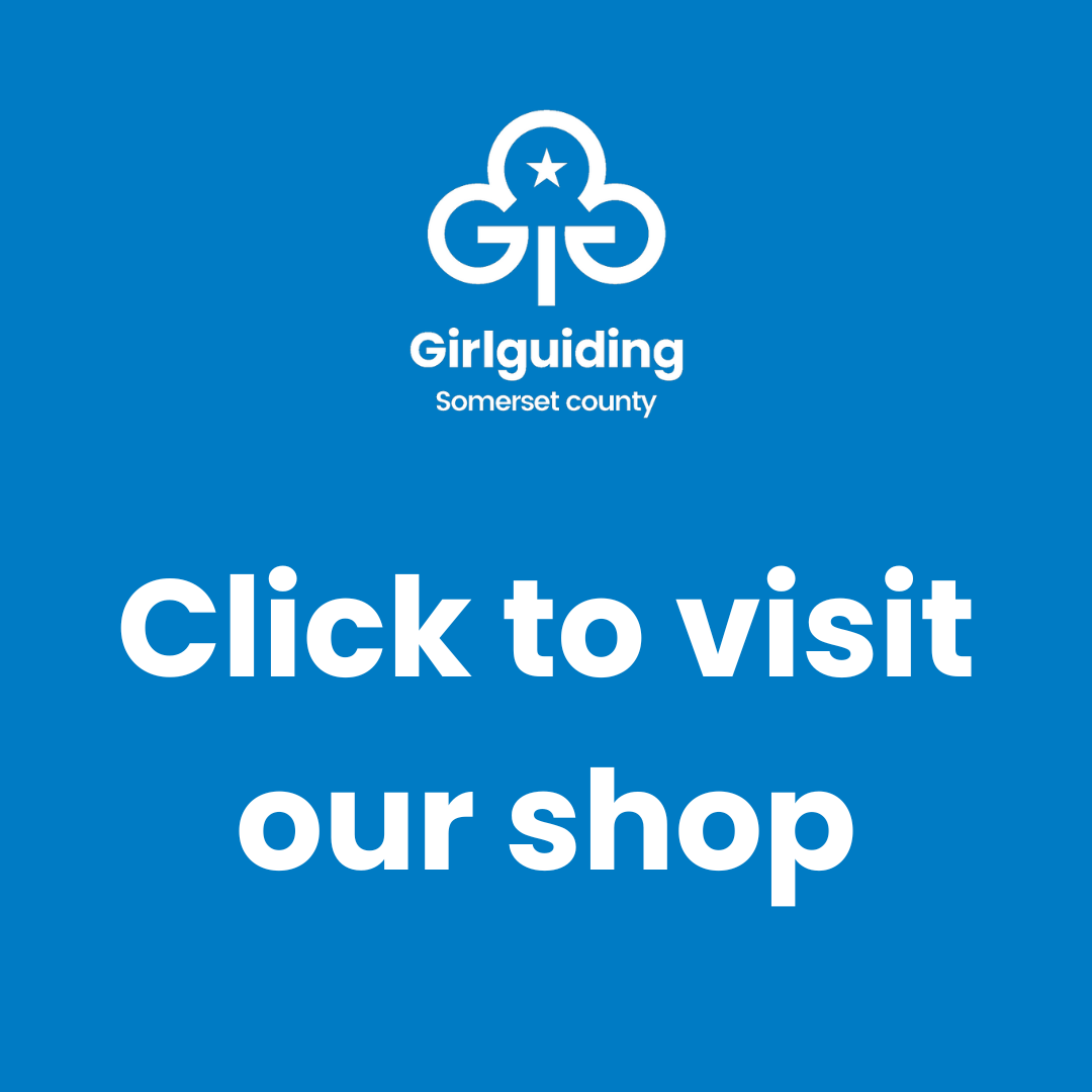 'Click to visit our shop' caption with the Girlguiding Somerset county logo