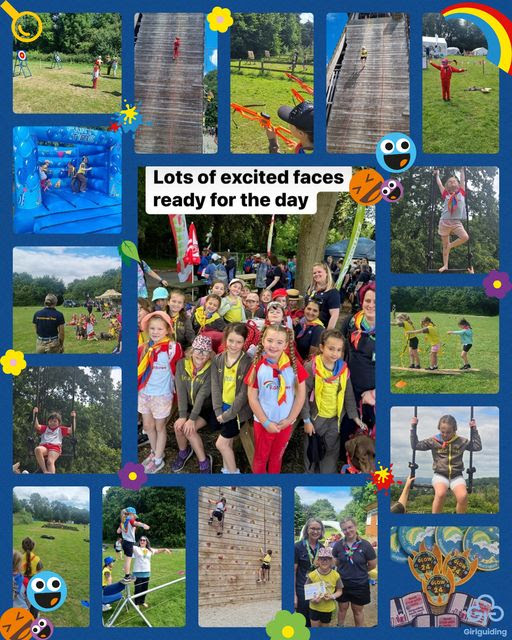 A montage of girls having fun, with the caption "Lots of excited faces ready for the day"