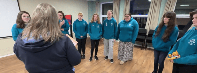 A group of 1st Bridgwater Rangers, with their leader in front of the camera (as featured on ITV news)