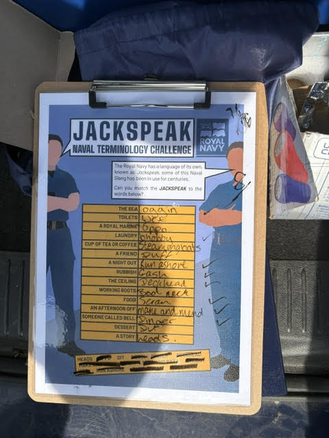 Photo of the 'Jackspeak Naval Terminology Challenge' which girls tried on their Cityscape Adventure